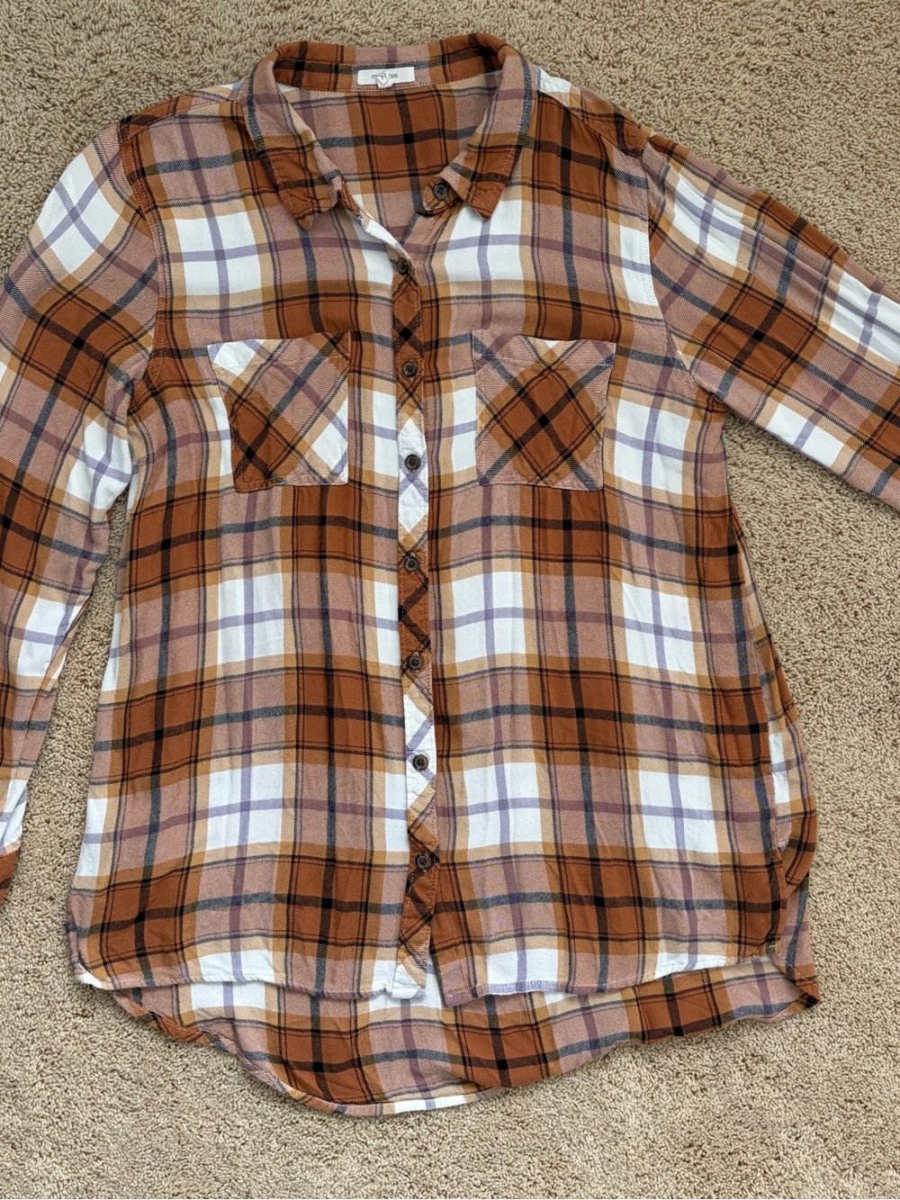 Maurices Rust, Cream and Brown Plaid Button-Down Shirt